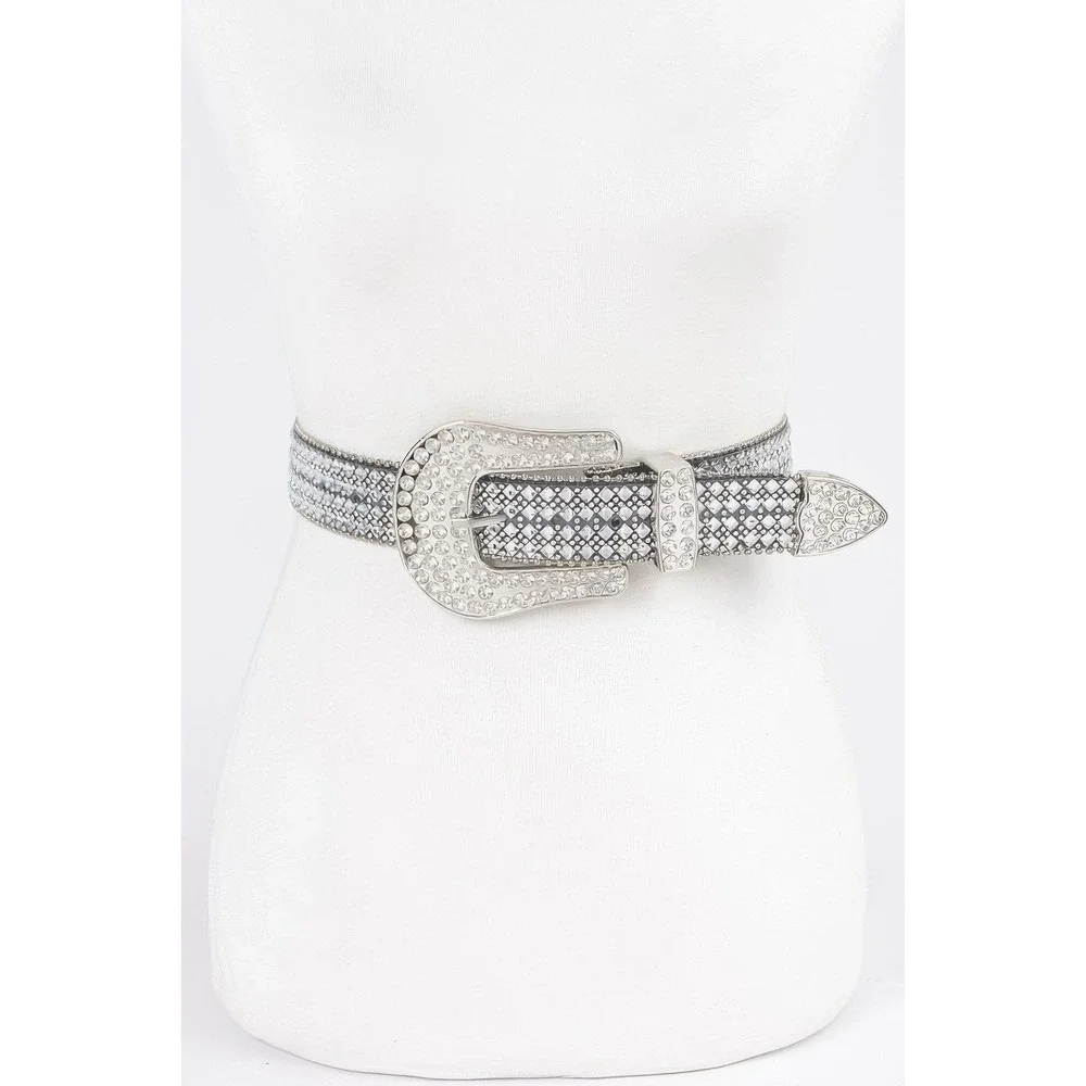 Plus Size Rhinestone Western Belt Womens M Silver New Crystal Studded Buckle